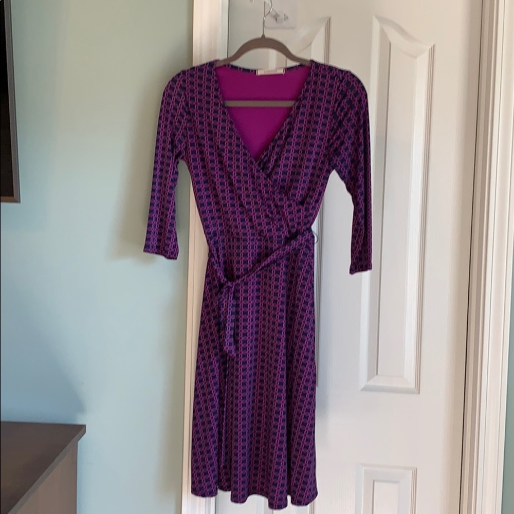 Navy & purple belted wrap style dress